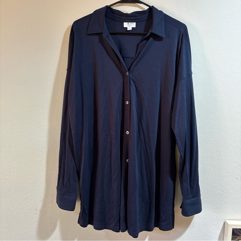J. Jill Midnight Navy Blue Button Front Knit Dress Size Large  Lagenlook